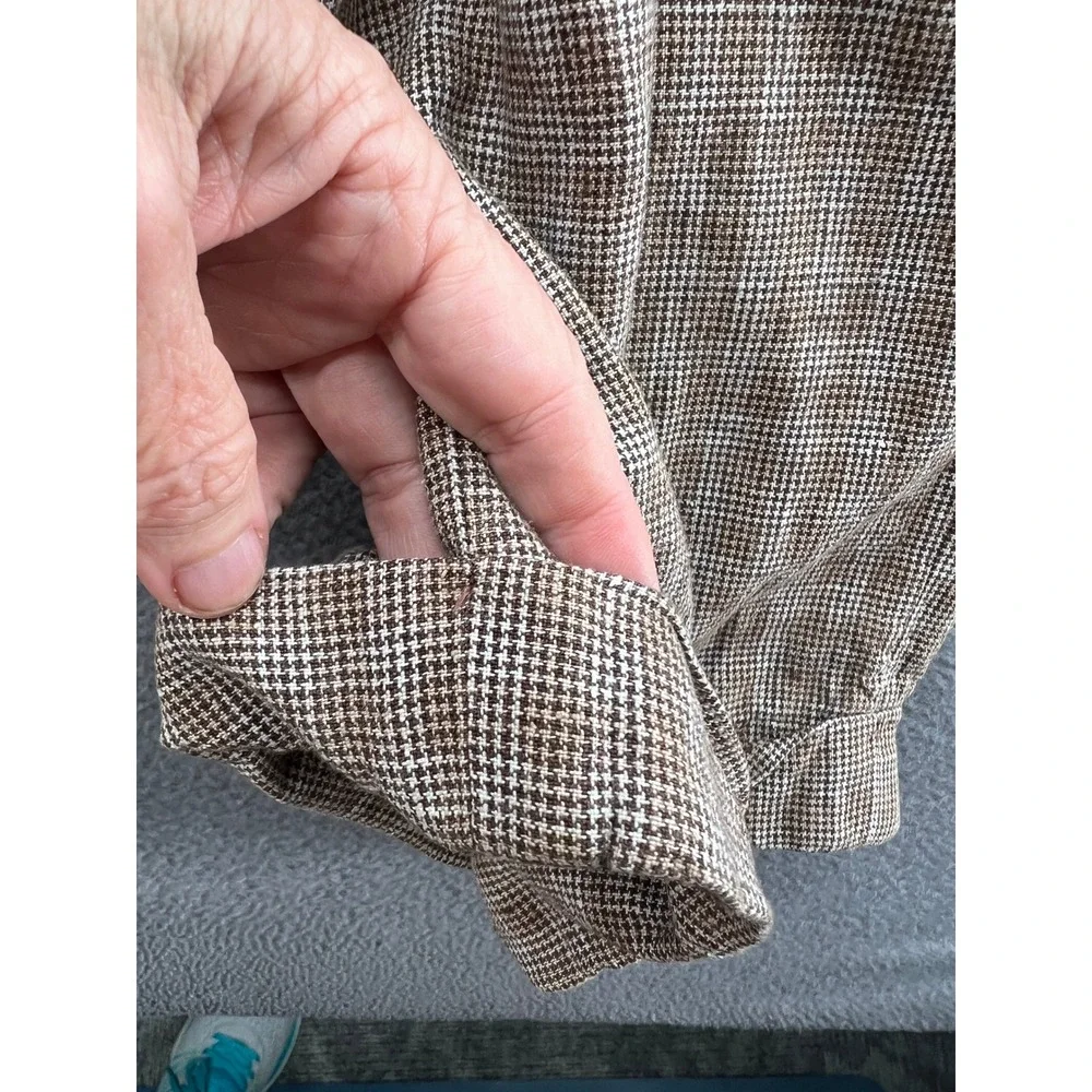 VTG Smokey Joes Pants Mens 34x28 Brown Houndstooth Pleated Cuffed Wide Leg